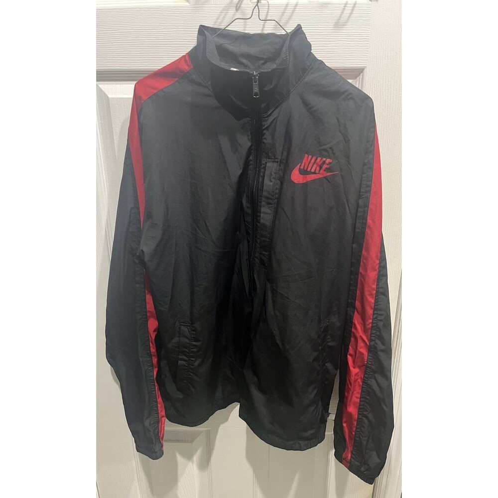 Nike Jacket Mens L Black Red Windbreaker Warmup Y2K